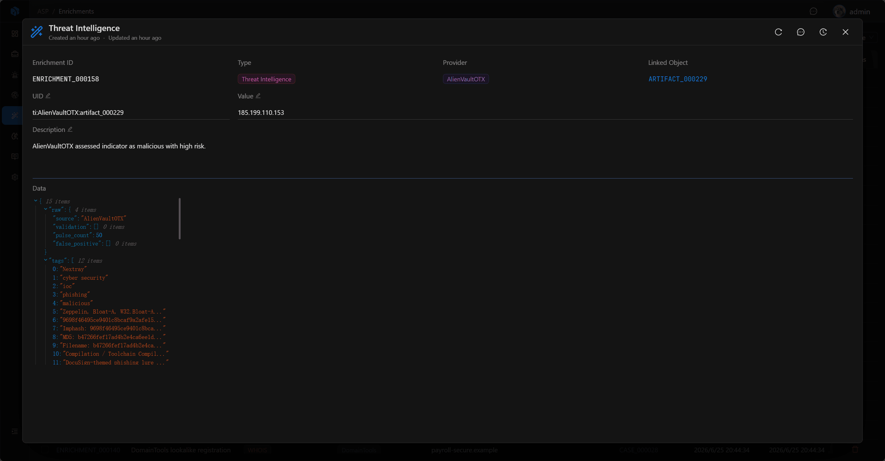 Artifact Threat Intelligence Enrichment